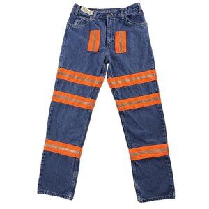 Aramark Jeans Mens 32x34 Blue Reflective Stripe Hi Vis Workwear Denim Pants
